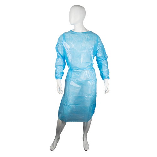 PP/PE Clinical Disposable Blue Isolation Medical Gowns Knitted Cuff & Velcro Back Level 3 Non Sterile