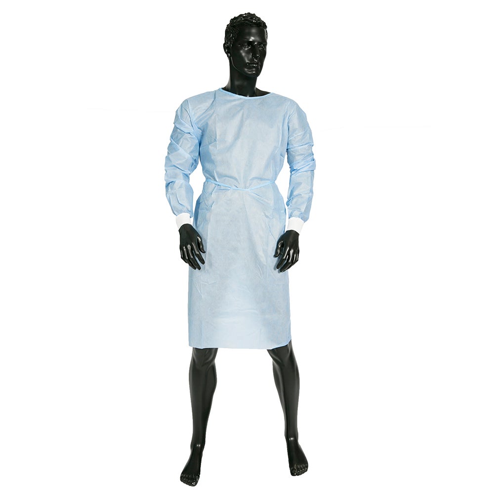 SMS Clinical Disposable Blue Isolation Gown Knit Wrist Level 2 Non Sterile With Ties