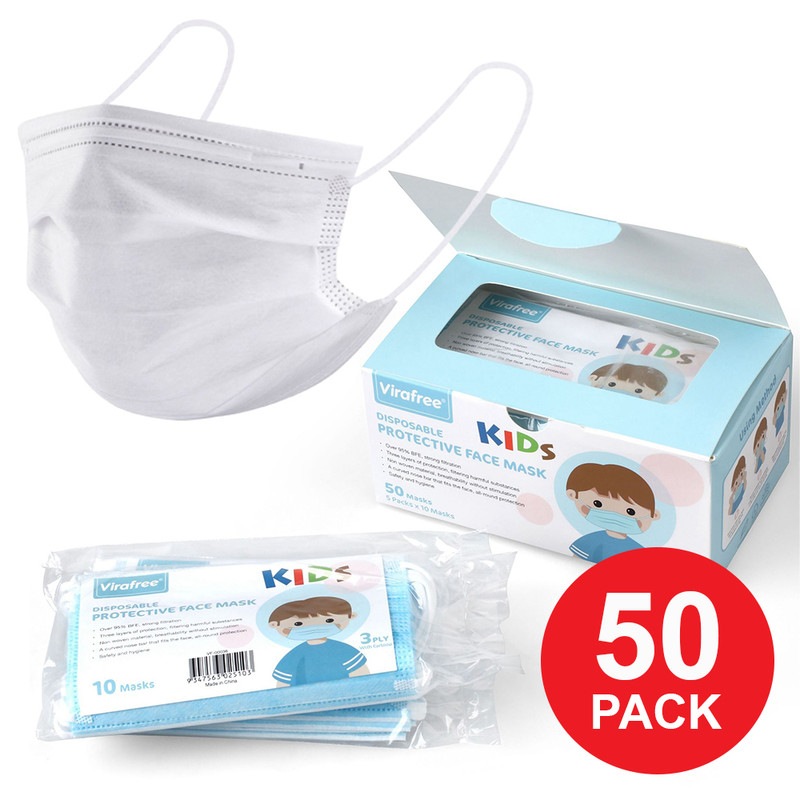 Buy Virafree 3Ply Disposable White Protective Kids Face Mask TGA