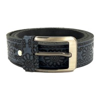HAARLEM Men KUZE 16410 Leather Belt Flowers Blue
