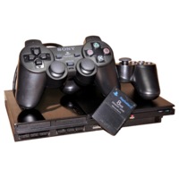Black Playstation 2 Slim Console + 2 Dual Shock Controller PAL (Preowned)