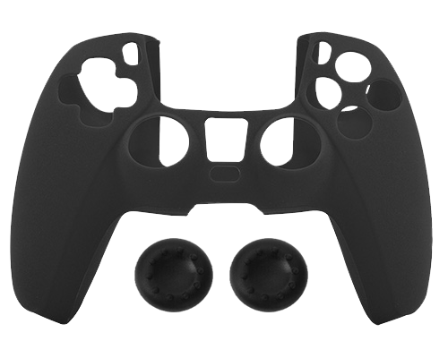 Silicone Cover + Thumb Grips For PS5 Controller Case Skin - Black