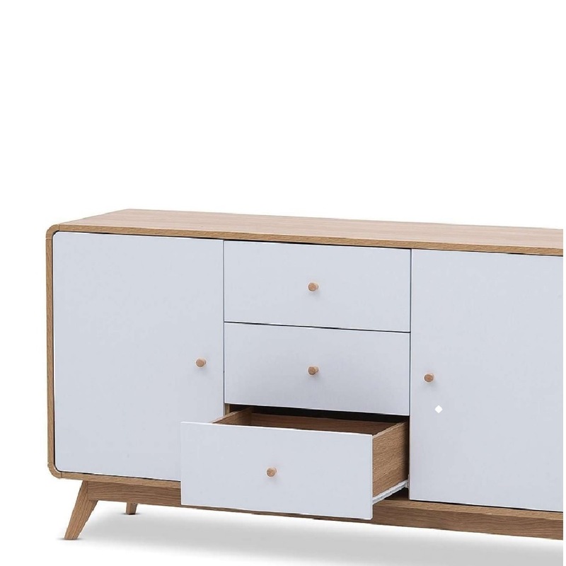 Buy Scandi-Sideboard Cabinet 2 Door 3 Drawers W/Adjustable shelves - MyDeal