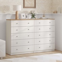 Harriet 5 Chest of Drawers Tallboy Dresser - Pine Color (Set of 2) - Spacious and Stylish Bedroom Storage