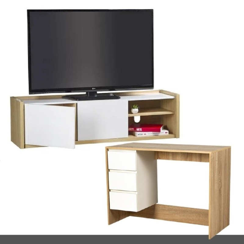 Buy Tamara TV Entertainment Units 146cm + Home Office Desk Study Desk TV Unit Bundle Sale Living