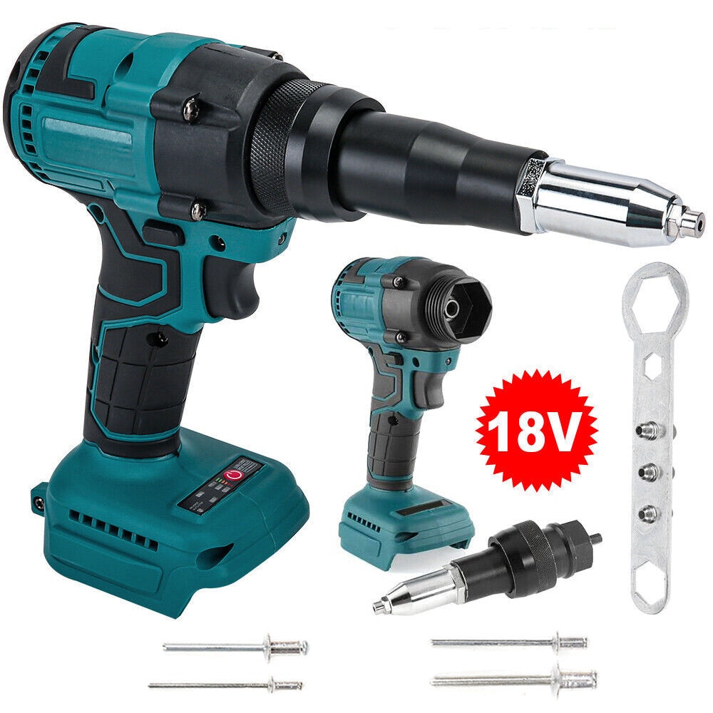 Cordless Electric Rivet Gun Brushless Automatic Blind Tool Skin with 4 Rivets for