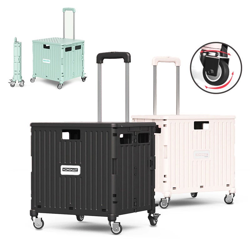 Folding Shopping Cart 65L Large Grocery Foldable Basket Trolley Storage Crate with Cover