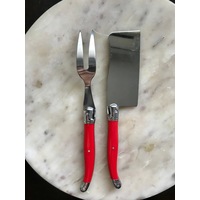 Laguoile French Cheese knife cleaver and fork set - Red