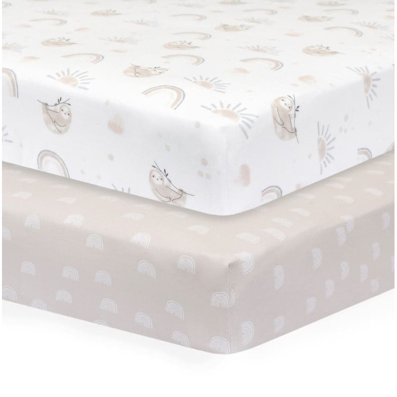 Buy Living Textiles 2pk Cot Fitted Sheets Sloth/Rainbow MyDeal