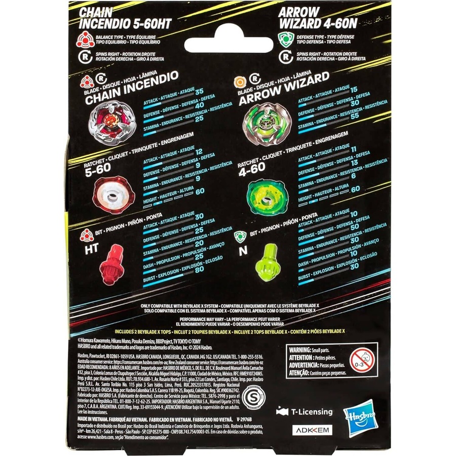 Buy Beyblade X - Chain Incendio 5-60HT and Arrow Wizard 4-60N ...