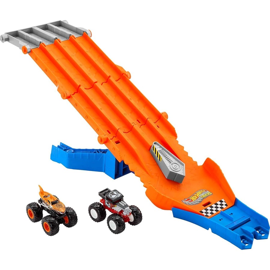 Hot Wheels - Monster Trucks Sharks Vs. Dinos Track Set with 1:64 Scale Mega-Wrex & Tiger Shark - Mattel