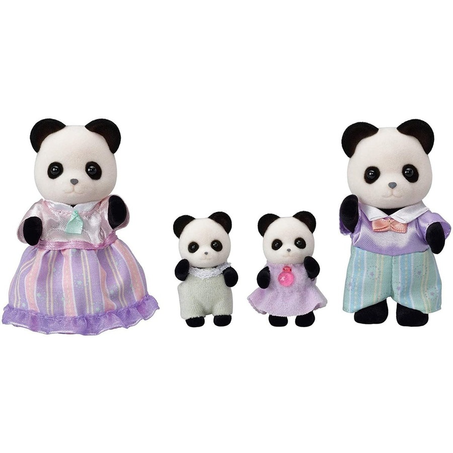 Sylvanian Families - Pookie Panda Family – 4-Piece Posable Collectible Figure Set With Removable Clothing