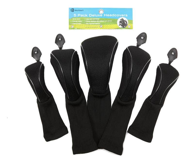 Golf Craft 5 Pack Deluxe Head Covers - Black