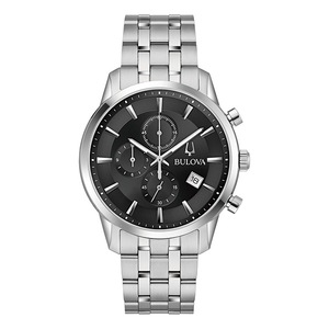 Bulova Black Dial Classic Chronograph Stainless Steel Mens Watch (96B412)