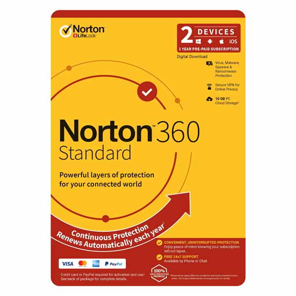 Nortonlifelock Norton 360 Standard 10GB AU 1-User, 2-Device, 12-Month ...