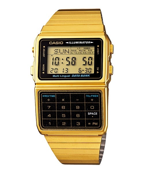 Casio Watch Gold Men's Databank Vintage Retro DBC-611G-1DF DBC611 Led Light, Calculator, Stop Watch, Countdown Timer, Alarm