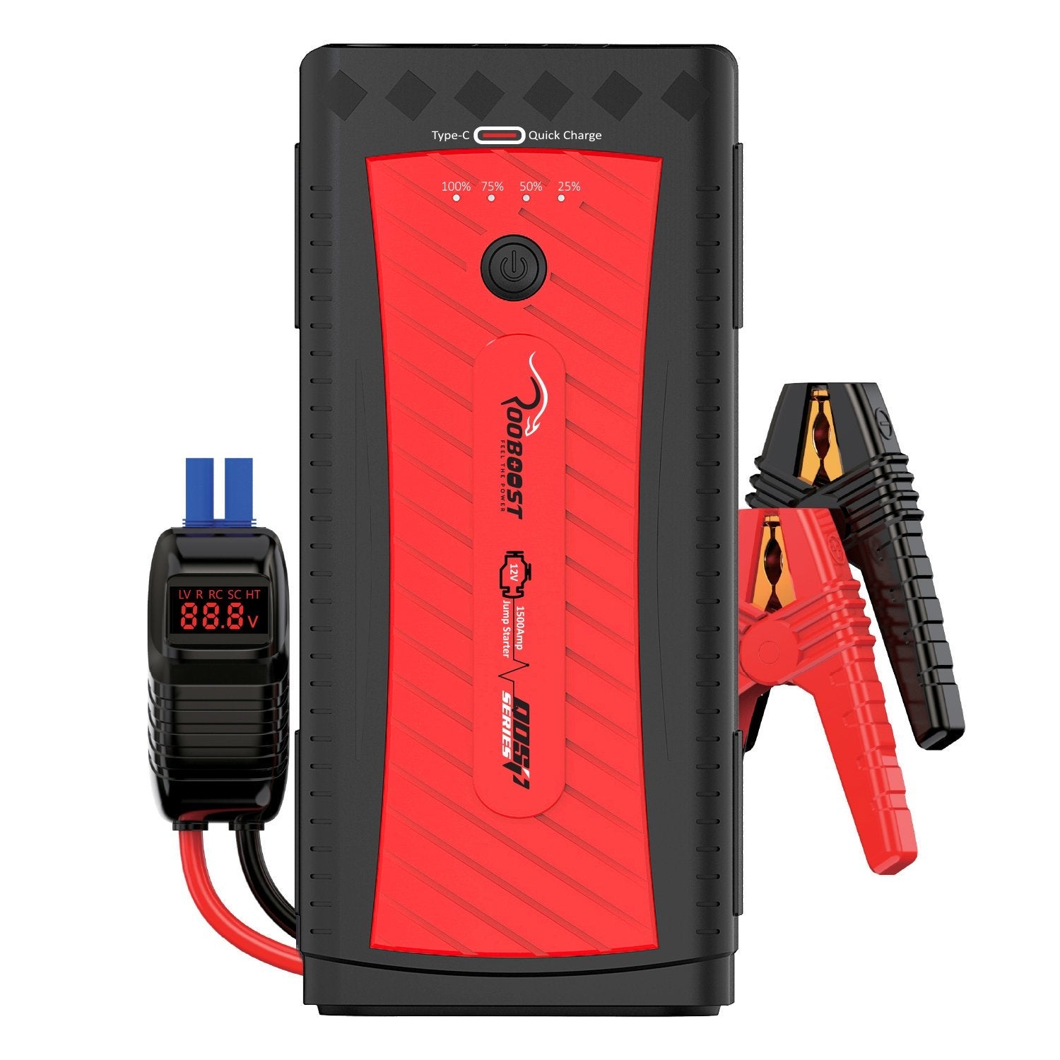 Rooboost 1500A Peak Car Jump Starter, up to 7L Gas or 5L Diesel