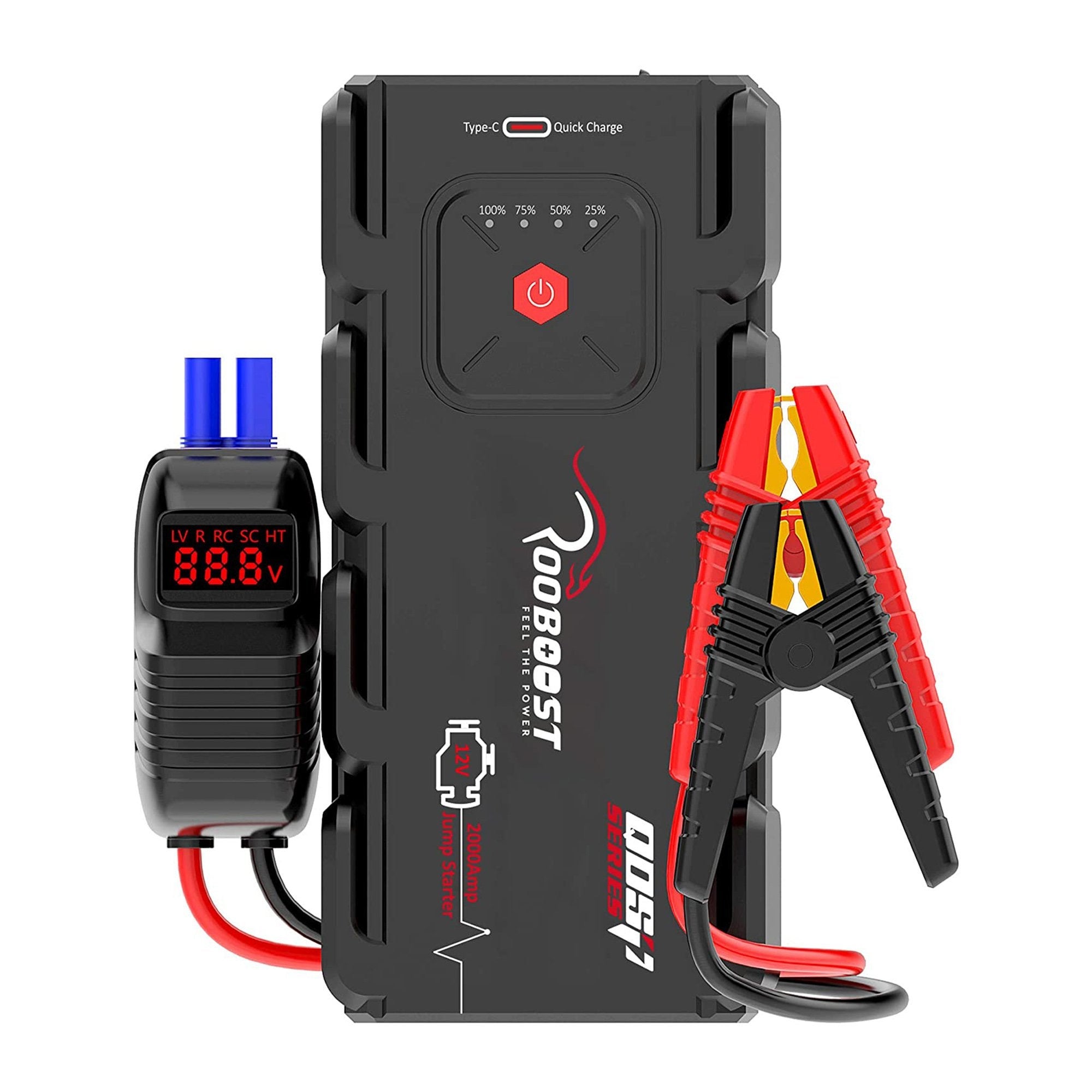 LNLJ Portable Car Jump Starter Smart Jumper Clip 1200A Peak with Flashlight And Compass 2 in 1 Air Pump 22000Mah Power Bank with 2 USB Charging Port 