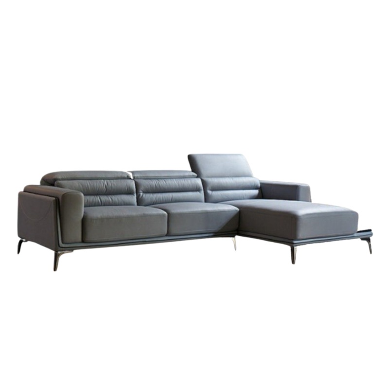 Buy Vitoria 3 Seater Chaise Leather Lounge Sofa Light Grey MyDeal