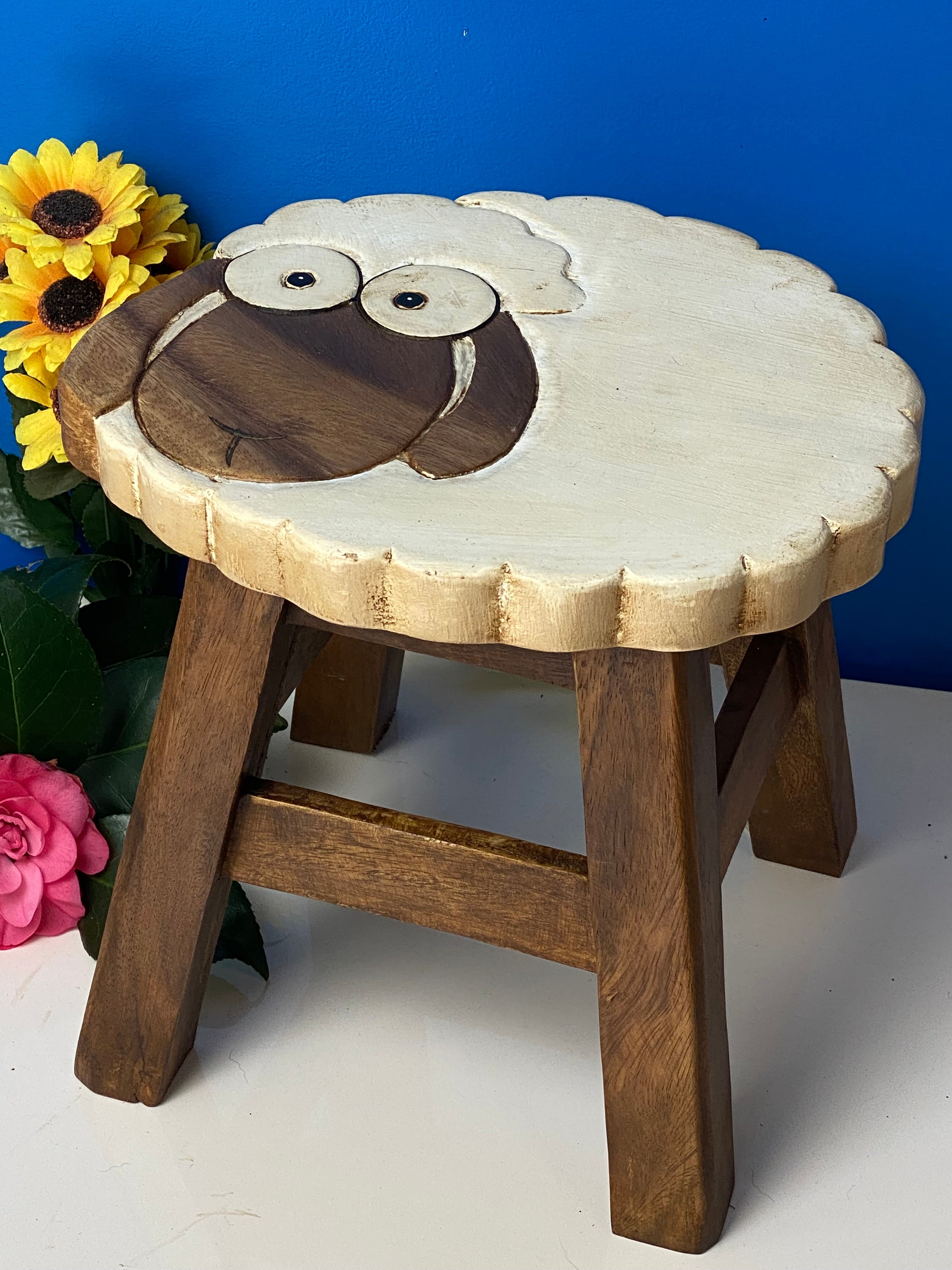 Kids Chair Wooden Stool Animal SHEEP Theme Children’s Chair and Toddlers Stepping Stool.