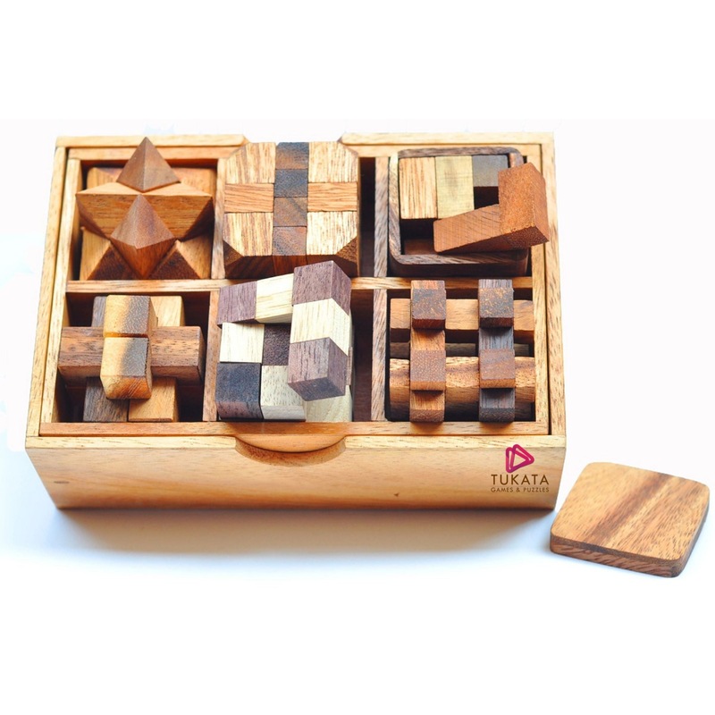 Buy STEM brain teaser puzzle set, 6 wooden mechanical puzzles, the
