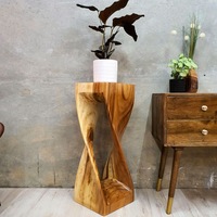 Twisted Side table 76cm Acacia Wood Side Table/Corner Table/Bar stool Clear Finish.