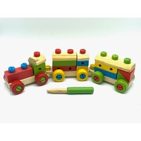 Wooden Train Nut Combination with Puzzle Shapes Stacking Train-52 pieces.