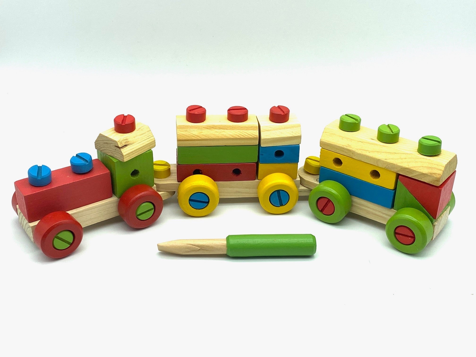 Wooden Train Nut Combination with Puzzle Shapes Stacking Train-52 pieces.