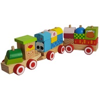 Wooden Train set with stacking blocks shapes and Smiley Happy Face Decoration