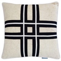 MILROY Criss Cross Black Stripes and Silver Jute Cushion Cover 50 cm by 50 cm