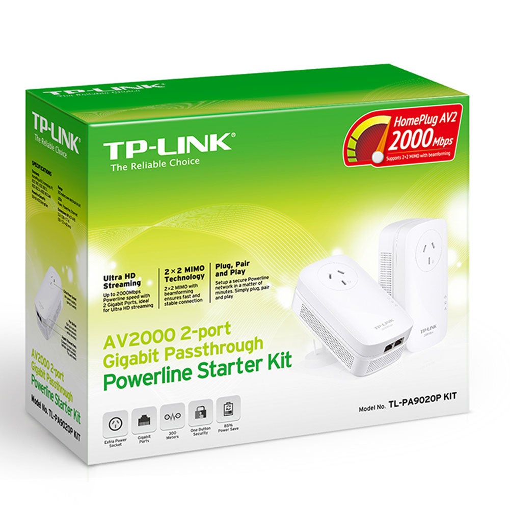 TP-Link TL-PA9020P KIT AV2000 2-Port Gigabit Passthrough Powerline Starter TL-PA9020PKIT