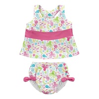 Green Sprouts - Swimsuit Set with Snap Reusable Absorbent Swim Diaper - White Sea Pals