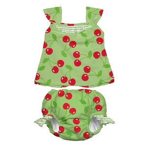 Green Sprouts - Swimsuit Set with Snap Reusable Absorbent Swim Diaper - Lime Cherry