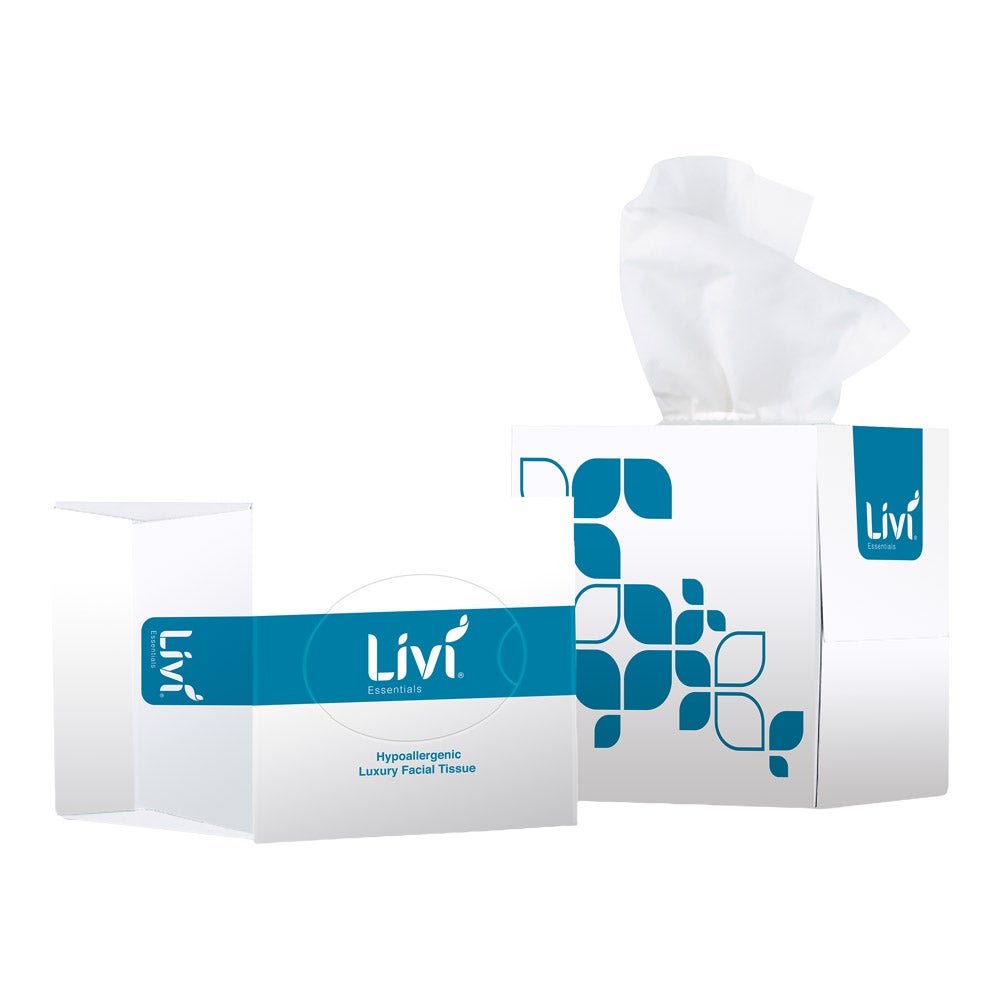 Livi Essentials Hypo-Allergenic Facial Tissues 90's 2 ply Cube x 24 per carton