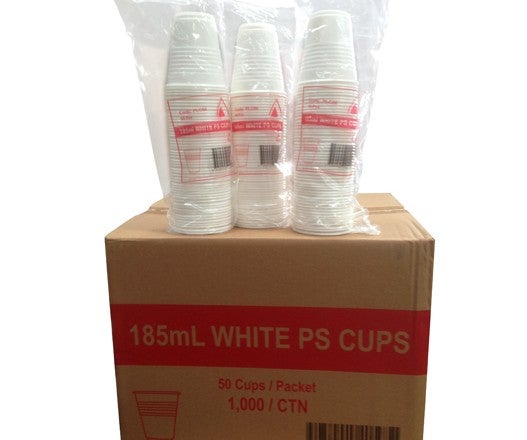 Tailored Packaging Plastic White Cups 185mL (1000 cups per carton)
