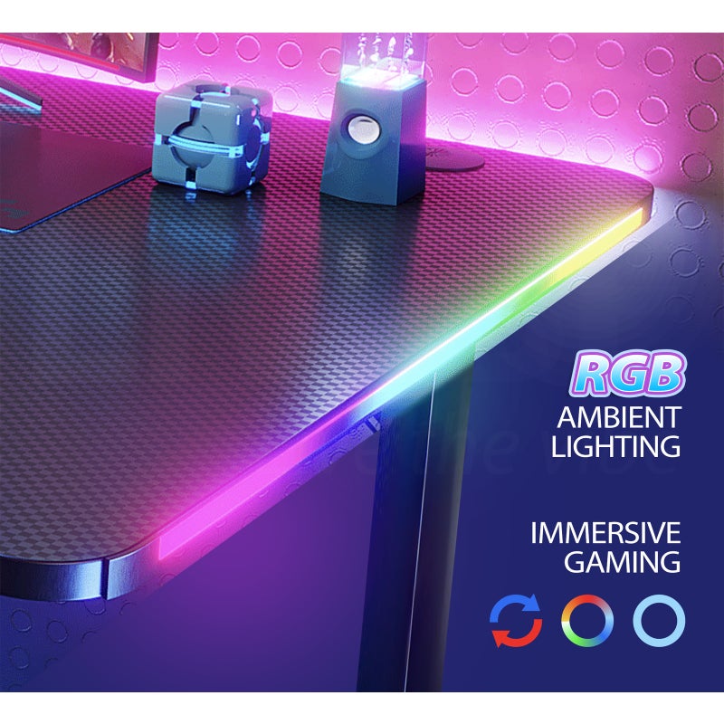 MIUZ RGB LED Gaming Desk Computer Home Office Writing Desk Racer Table