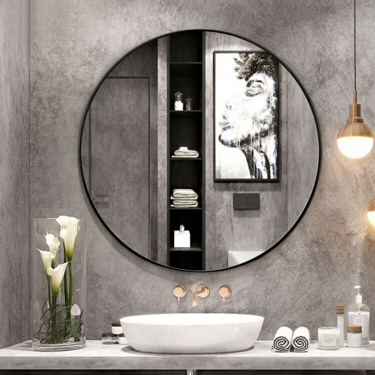 MIUZ Steel Frame Round Wall Mirror Bathroom Makeup Rustic Vanity 50/70/90/100CM