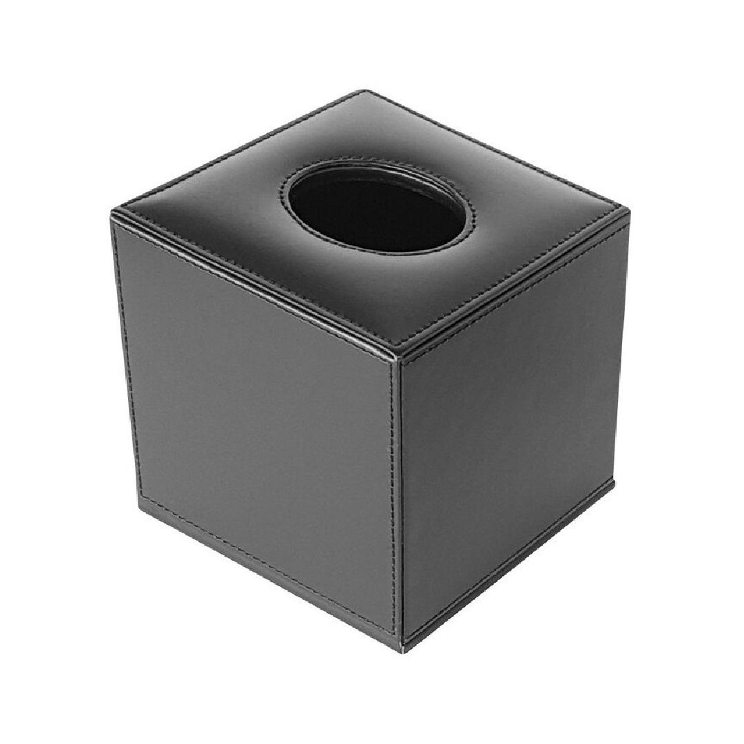 Black Leatherette Tissue Box Cover Square