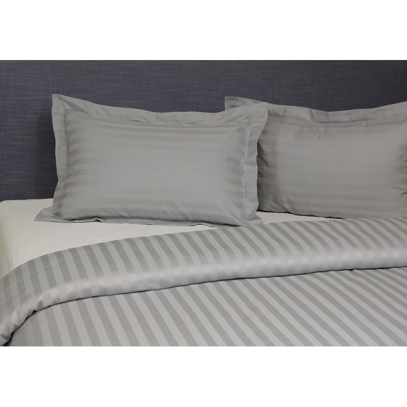 Buy Super King Quilt Cover Set (Satin Stripe) Silver MyDeal
