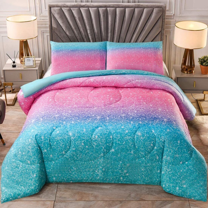 Buy Colorful ombre pink & blue comforter bedspread,2 Pillowcases