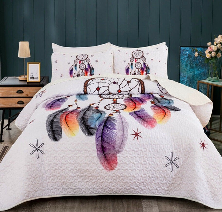 Dream catcher coverlet bedspread,2 Pillowcases included ,comforter,feathers