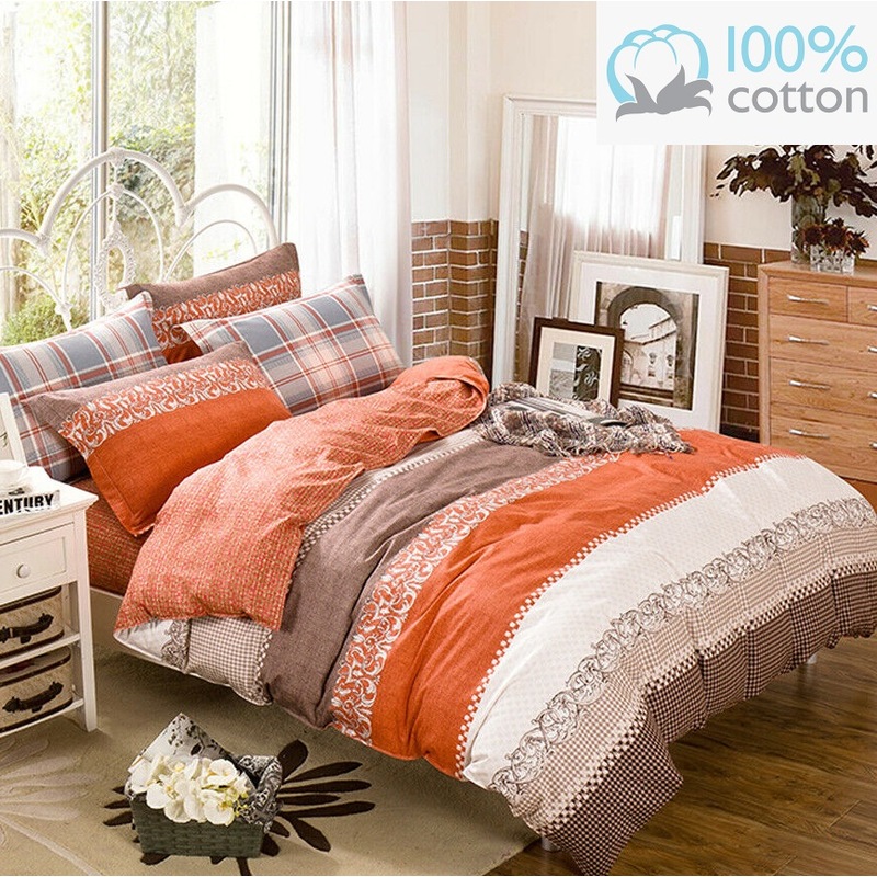 Buy Moccha Burnt Orange stripes 100 cotton Single/Double/Queen/King