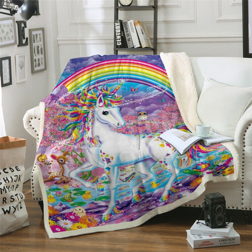 Unicorn rainbow Soft fleece blanket throw bedspread,plush,baby,cot,pony,girls