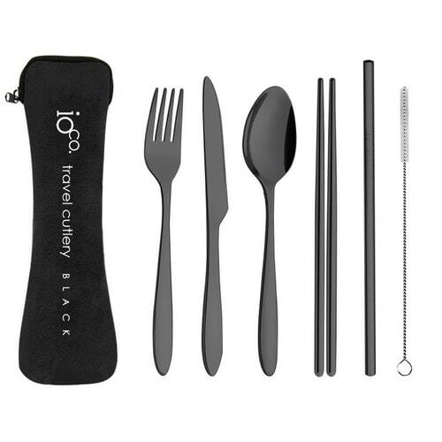 IOco re-use Stainless Steel Travel Cutlery Set of 6 - Black Cutlery - Black Case