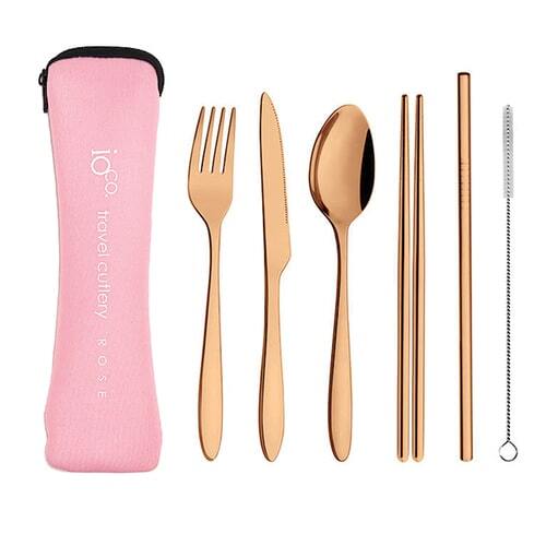 IOco re-use Stainless Steel Travel Cutlery Set of 6- Rose Gold Cutlery - Pale Pink Case