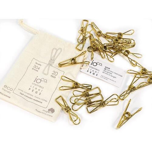 IOco Stainless Steel Clothes Pegs - Gold - 40 Pegs