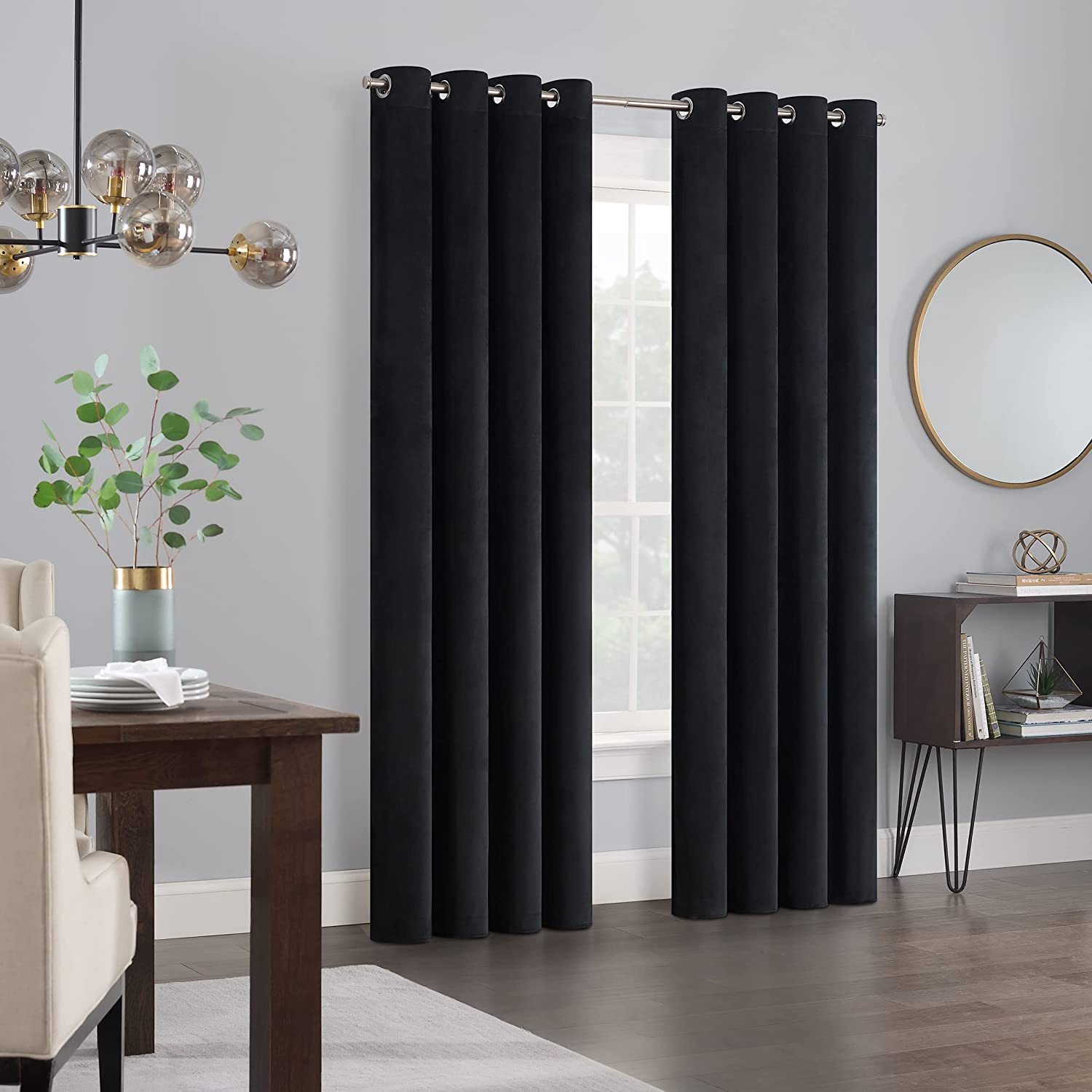 2X BLACK Blockout Curtains Blackout Curtain Window Eyelet Draperies for Bedroom Living Room