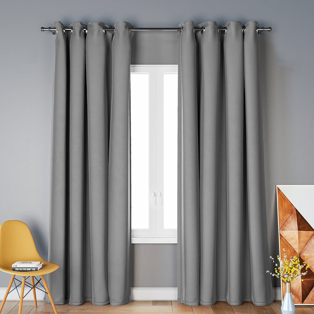 1 Pair Grey Blockout Curtains Living Room Bedroom Window Grommet Eyelet Blackout Curtain
