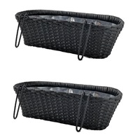 CLAUDE 2 Piece Set Poly Rattan Wicker Hanging Planter Wall Basket - Black