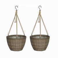 CEDRO 2 Piece Set Poly Rattan Wicker Hanging Planter Basket With Rope Hanger - Light Brown